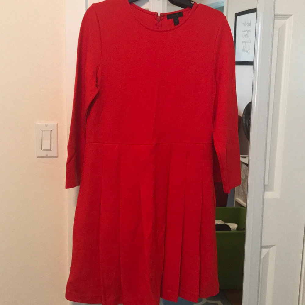 Jcrew soft cotton long sleeve pleated dress